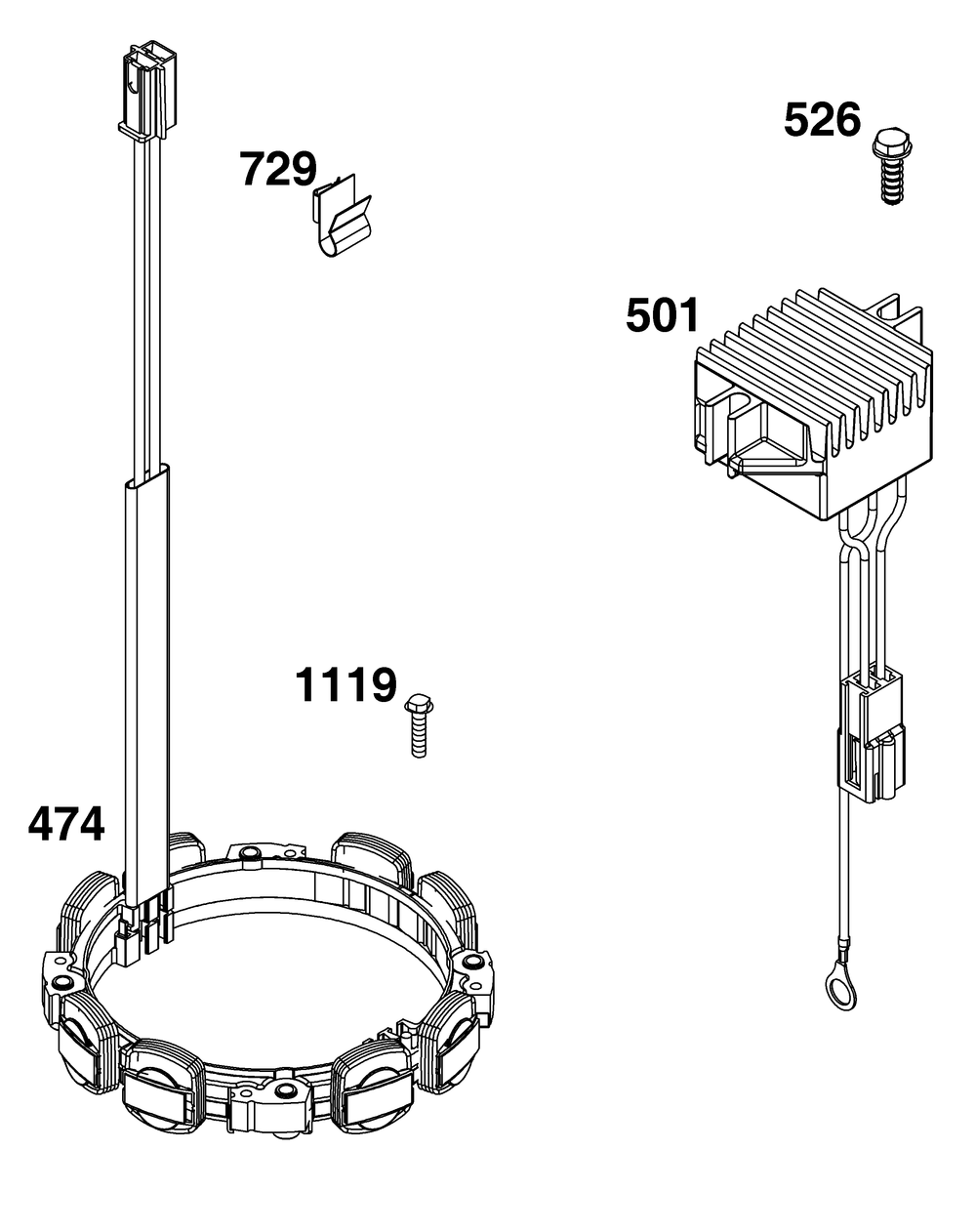 Alternator Group Diagram and Parts List for 61E877-0109-J1 400000 - 699999 Briggs and Stratton Engine